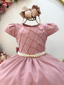Vestido Infantil Longo Rose Busto Nervura Festas Daminhas
