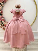 Vestido Infantil Longo Rose Busto Nervura Festas Daminhas