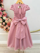 Vestido Infantil Longo Rose Busto Nervura Festas Daminhas
