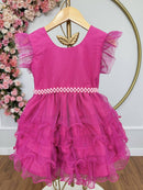 Vestido Infantil Pìnk Saia C/ Babados e Glitter Daminhas