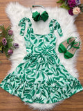 Vestido Infantil Primavera Verão Florido Verde Festas Casual