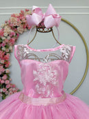 Vestido Infantil Rosa C/ Renda e Tule Glitter Daminha