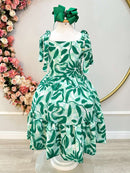 Vestido Infantil Primavera Verão Florido Verde Festas Casual