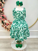 Vestido Infantil Primavera Verão Florido Verde Festas Casual