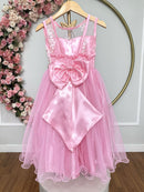 Vestido Infantil Rosa C/ Renda e Tule Glitter Daminha