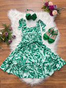 Vestido Infantil Primavera Verão Florido Verde Festas Casual