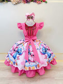 Vestido Infantil Rosa Chiclete Lilo Stitch e Angel Festas