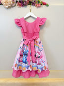 Vestido Infantil Rosa Chiclete Lilo Stitch e Angel Festas