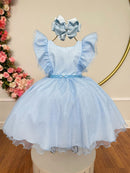 Vestido Infantil Princesas Frozen Anna e Elsa Azul Festas