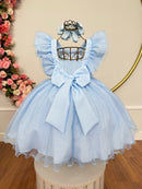 Vestido Infantil Princesas Frozen Anna e Elsa Azul Festas