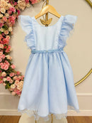 Vestido Infantil Princesas Frozen Anna e Elsa Azul Festas