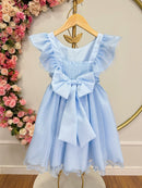 Vestido Infantil Princesas Frozen Anna e Elsa Azul Festas