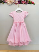 Vestido Infantil Rosa Claro C/ Busto Nervura Daminhas Festas