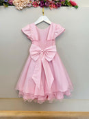 Vestido Infantil Rosa Claro C/ Busto Nervura Daminhas Festas