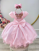Vestido Infantil Rosa Claro C/ Busto Nervura Daminhas Festas