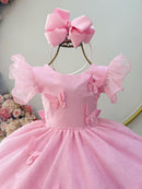 Vestido Infantil Rosa Jardim das Borboletas C/ Glitter Festas