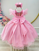 Vestido Infantil Rosa Jardim das Borboletas C/ Glitter Festas