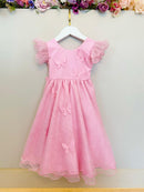 Vestido Infantil Rosa Jardim das Borboletas C/ Glitter Festas