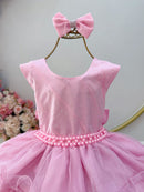 Vestido Infantil Rosa Saia C/ Babados e Glitter Daminha
