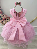 Vestido Infantil Rosa Saia C/ Babados e Glitter Daminha