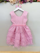 Vestido Infantil Rosa Saia C/ Babados e Glitter Daminha