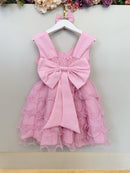 Vestido Infantil Rosa Saia C/ Babados e Glitter Daminha