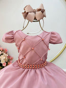 Vestido Infantil Rose Busto Nervura Festas Daminhas
