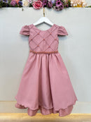 Vestido Infantil Rose Busto Nervura Festas Daminhas