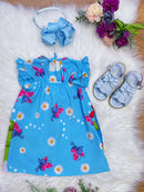 Vestido Infantil Trapézio da Galinha Pintadinha Manga Flu-Flu