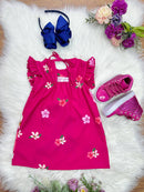 Vestido Infantil Trapézio Lilo Stitch e Angel Pink Manga Flu-Flu