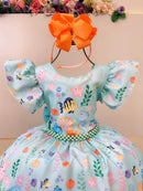 Vestido Infantil Verde Claro Fundo do Mar C/ Pérolas Festas