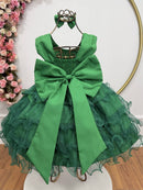 Vestido Infantil Verde Saia C/ Babados e Glitter Daminha