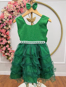 Vestido Infantil Verde Saia C/ Babados e Glitter Daminha