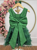 Vestido Infantil Verde Saia C/ Babados e Glitter Daminha