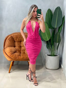 Vestido Curto em Suplex Gola Boba com Colar Ariadine Ref. 1931
