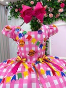 Vestido Junino Temáticos Kids Luxo Bolo Fofo Rosa