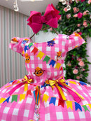 Vestido Junino Temáticos Kids Luxo Bolo Fofo Rosa