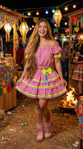 Conjunto Banana Club Junino Luxo Adulto Sofia Rosa