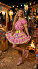 Conjunto Banana Club Junino Luxo Adulto Sofia Rosa