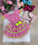 Conjunto Banana Club Junino Luxo Adulto Sofia Rosa