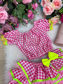 Conjunto Banana Club Junino Luxo Adulto Sofia Rosa