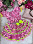 Conjunto Banana Club Junino Luxo Adulto Sofia Rosa