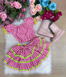 Conjunto Banana Club Junino Luxo Adulto Sofia Rosa