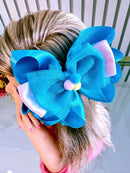 Laço Infantil Azul e Rosa com Pompons Festas Luxo