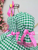Vestido Infantil Junino Arraiá Caipira Xadrez Verde Florido