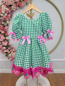 Vestido Infantil Junino Arraiá Caipira Xadrez Verde Florido