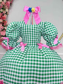 Vestido Infantil Junino Arraiá Caipira Xadrez Verde Florido