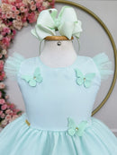 Vestido Infantil Verde Agua Jardim Encantado Apliques Festas