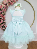 Vestido Infantil Verde Agua Jardim Encantado Apliques Festas