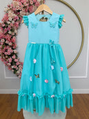 Vestido Infantil Verde Menta Jardim Encantado Apliques Festas